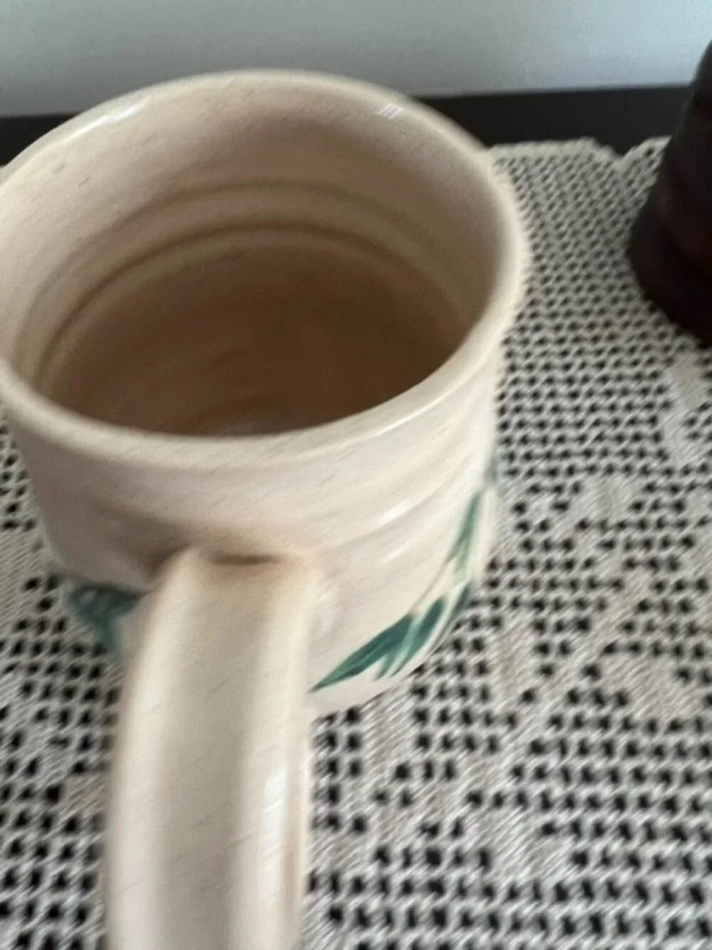 Pottery Stoneware Mug Handpainted Leaves Signed by Artist